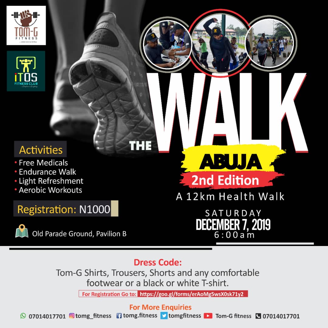tomgfitness's tweet photo. Join us as we embark on the 2nd edition of the Walk Abuja come 7th December.
Register via the link below:
https://t.co/Lj5PrJ6Pgh
#thewalkabuja #tomgfitness #wetrend https://t.co/x3T7WayOxf