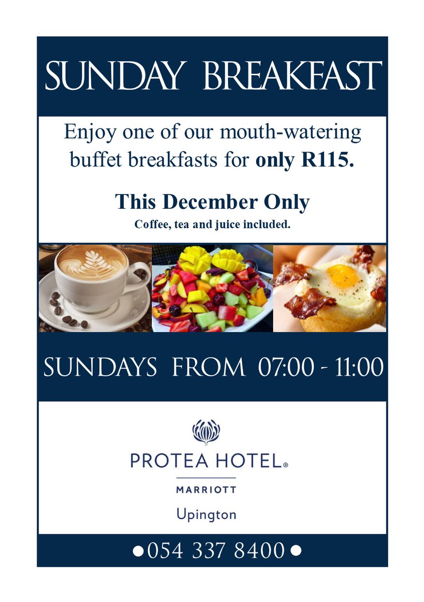 ByProtea's tweet photo. December Breakfast Buffet @ByProtea only R115 per person! #buffetbreakfast https://t.co/69TTmxYddv