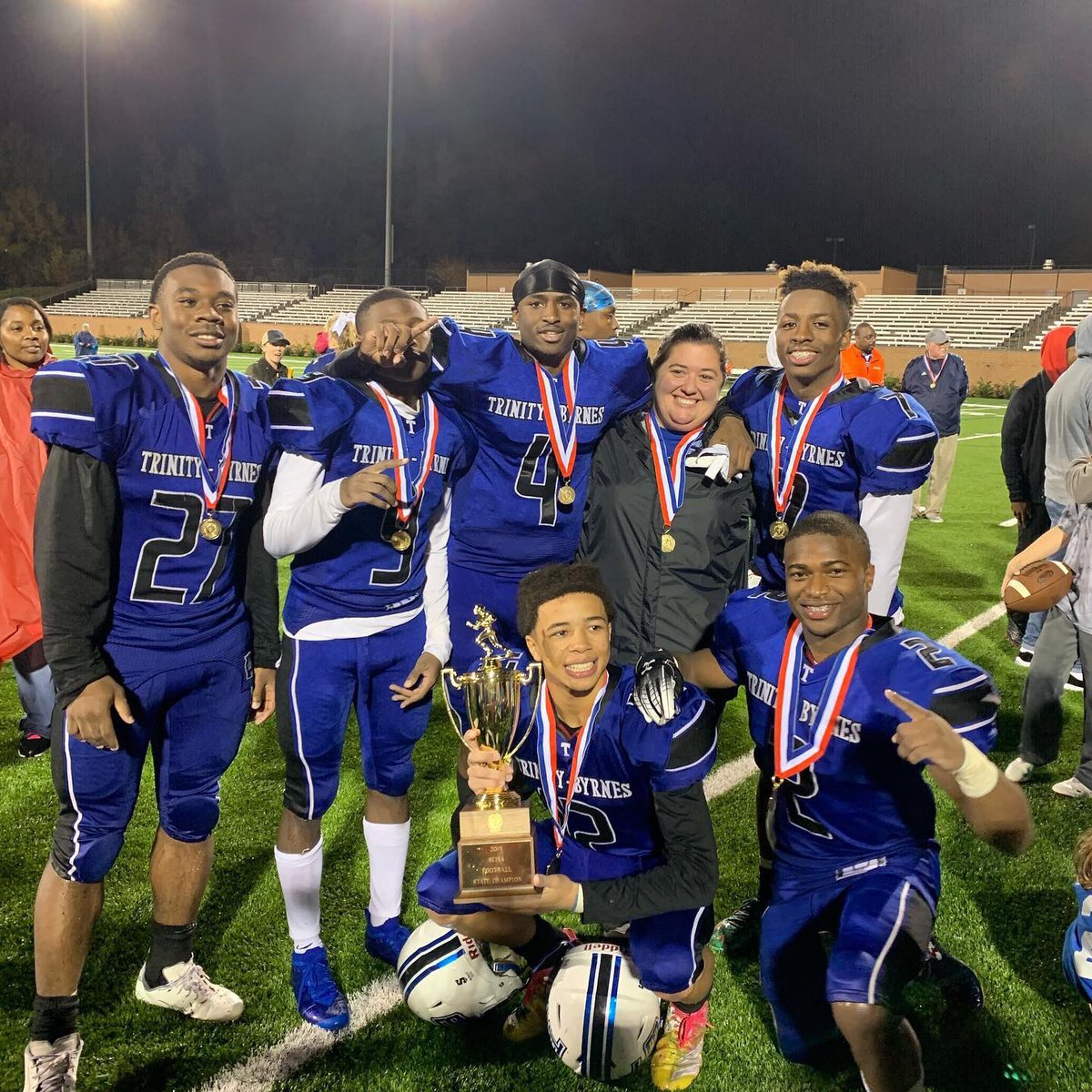 Tremcleod_1's tweet photo. As my sophomore football season comes to an end, I would just like to thank all of my coaches, teachers, teammates, family, and friends who’ve pushed me and helped me work hard to get where I am now...12 out✌🏽...State champs💍💙 @tbcs_titan_club @CarolinaXposure @ElitePositionTr https://t.co/IntLU0nBzW