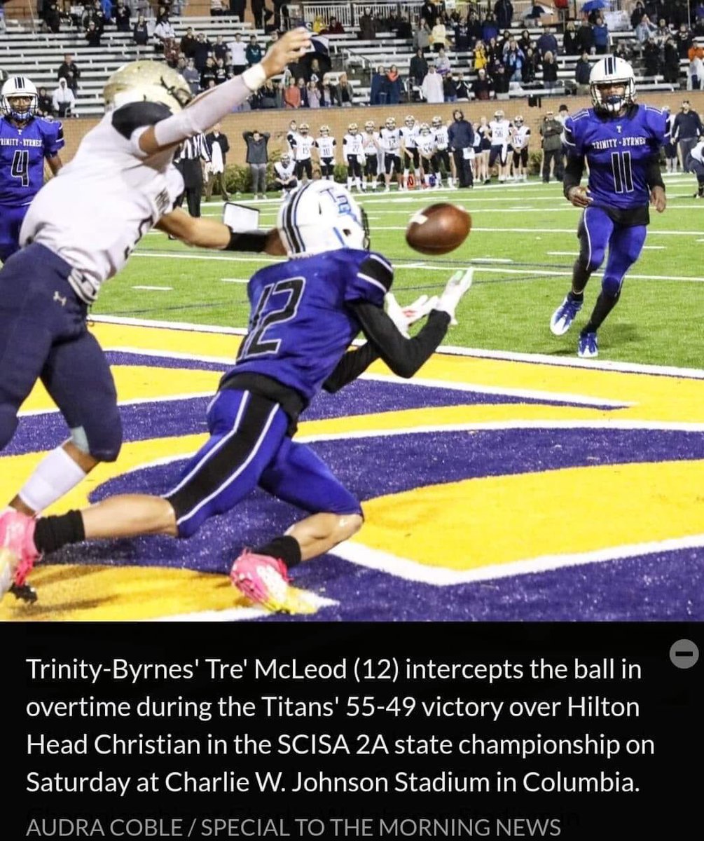 Tremcleod_1's tweet photo. As my sophomore football season comes to an end, I would just like to thank all of my coaches, teachers, teammates, family, and friends who’ve pushed me and helped me work hard to get where I am now...12 out✌🏽...State champs💍💙 @tbcs_titan_club @CarolinaXposure @ElitePositionTr https://t.co/IntLU0nBzW