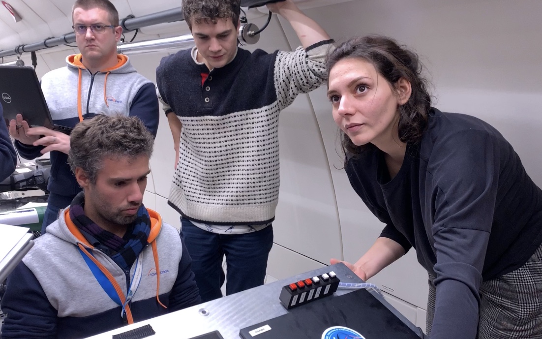 AirZeroG's tweet photo. The @grainpower3dp team is preparing their machines for the 1st flight of the 72nd @esa
Campaign 
.
#grainpower is about #3dprinting from powder in #zerog 
.
Olfa is doing her PhD with Material Physics for Space / @DLR_en ✈️ 
.
She takes part of #flyyourthesis✨@ESA__Education https://t.co/56GPeB3i08