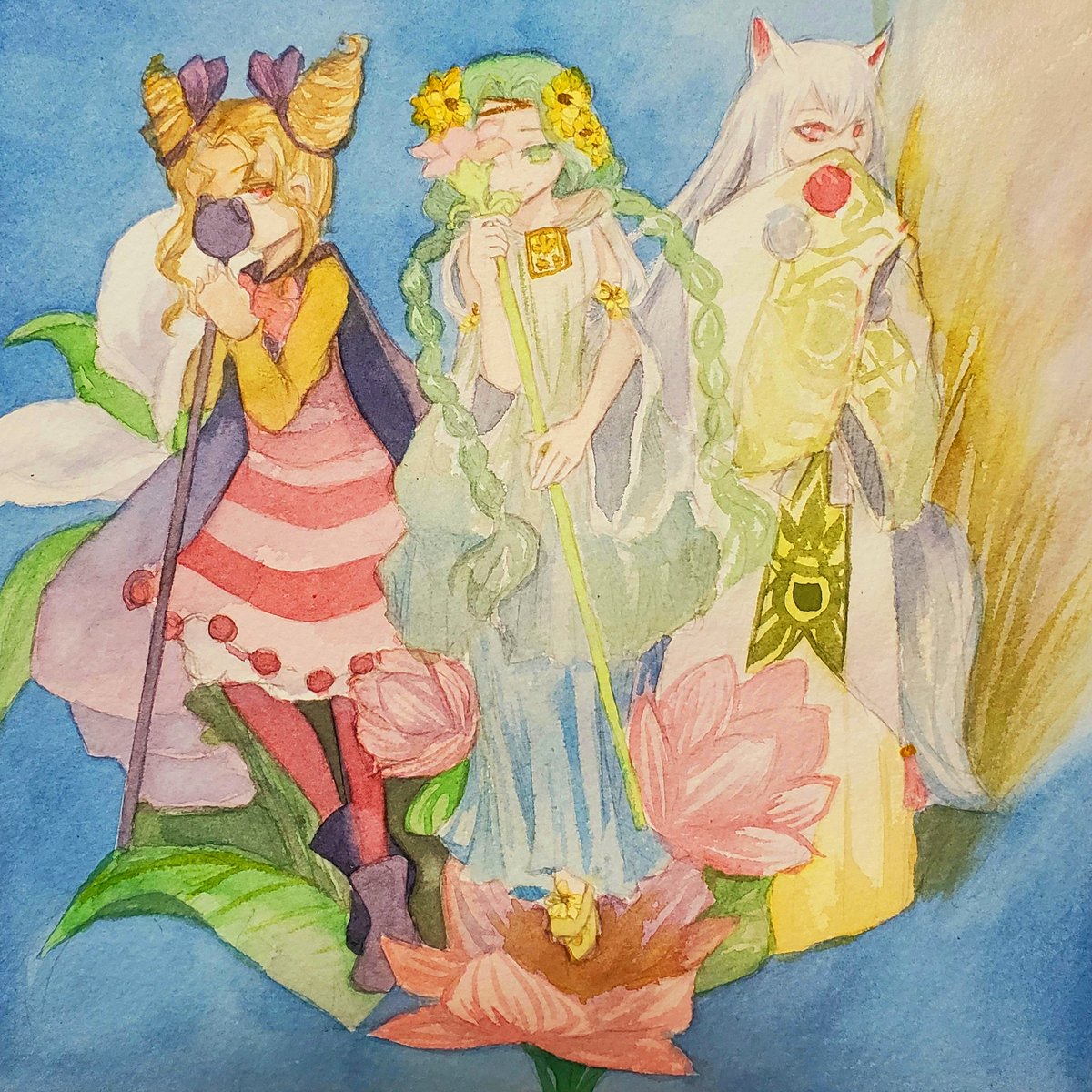 満帆 元ユメハナ 雑多垢 女神ちゃま 魔女ちゃま イナリちゃま成長絵 大事なあの子 友達 の愛した3つの里と牧場を護る為にたくさん修行して立派に成長した子達 みたいな 牧場物語