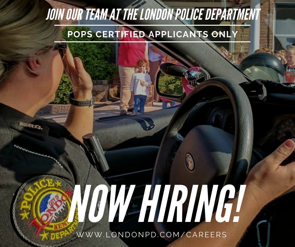 We are accepting applications from POPS certified applicants for the position of Police Officer until Dec. 3rd. Applications are available for download at buff.ly/2KHOpSh or for pick-up. The City of London is an equal opportunity employer. #LawEnforcement #kentucky