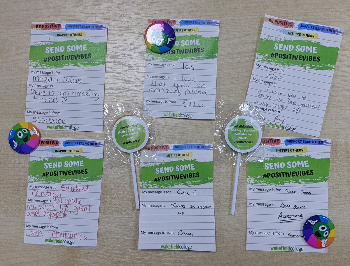 WakeCollSU's tweet photo. Continuing the #PositiveVibes at our #Castleford campus this week. These should create some ๐ on a Monday! Come down to CX118 to drop your positive message this week. @wakeycollege #makingapositivecontribution https://t.co/UYvHnhEb3m