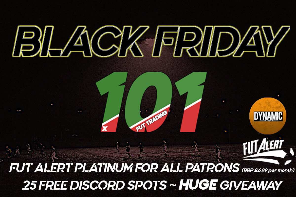 FUT_YoungMoney's tweet photo. 🔊 Huge Black Friday Deal 🔊

All Dec Patrons get FREE platinum @FUT_Alert upgrade >100% silver patron discount

https://t.co/nO6BZtP3FG

🔄+❤️+ comment #FT101 &amp; desired player card

🔥27 Winners:
1x 12000 FP
1x @DynamicFUT amazing A3 FUT card print
25x FREE discord spots
#FIFA20 https://t.co/p0lDdRE5Ft
