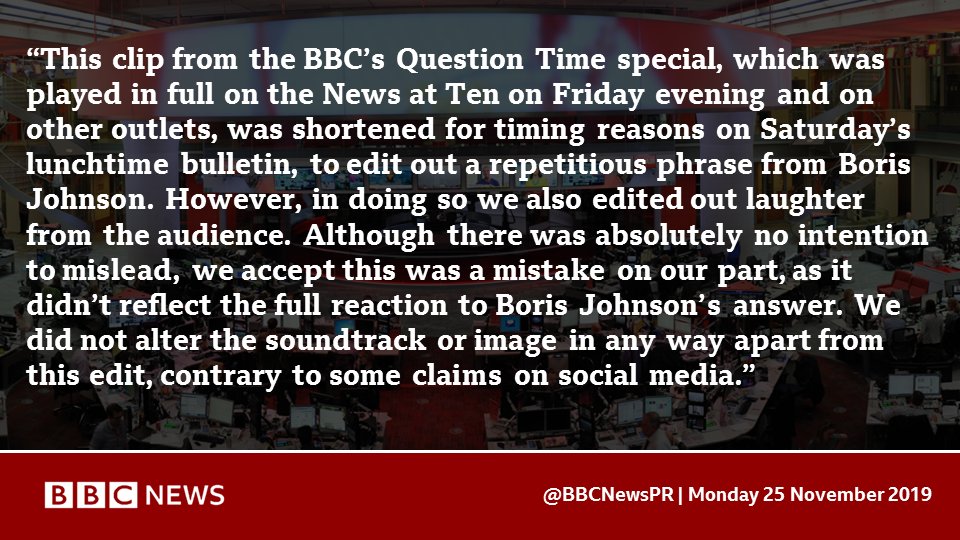 Statement on the BBC's use of an edited clip from the Question Time Leaders' special: