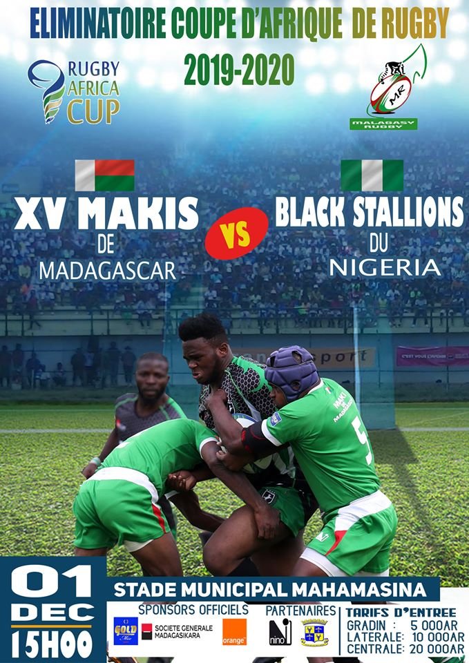 MalagasyRugby's tweet photo. XV Makis de Madagasikara vs Black Stallions du Nigeria.
Dimanche 1er décembre 2019, Mahamasina Stadium, 15.00pm (heure de Tana City) https://t.co/94wFqnIp6S