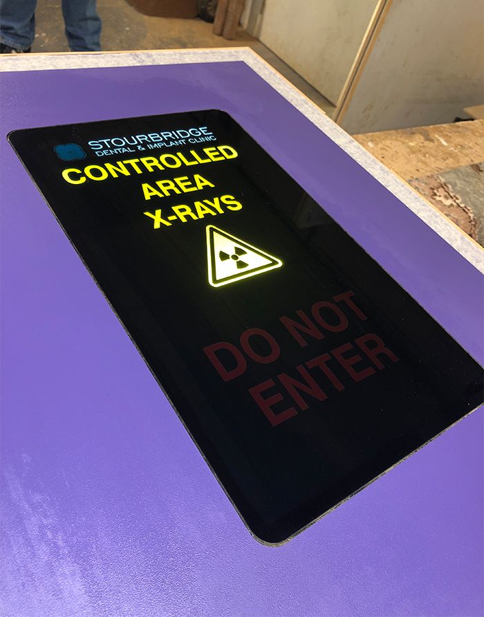 Raybloc's tweet photo. Raybloc are well know for our bespoke Flush Mounted Door Warning Lights.
Here is an image of a personalised warning light designed recently for Stourbridge Dental &amp; Implant Clinic,installed into their new X-ray door ready to be finished off before delivery https://t.co/6wjxgUqnJ5 https://t.co/WeB8Ggd1l0