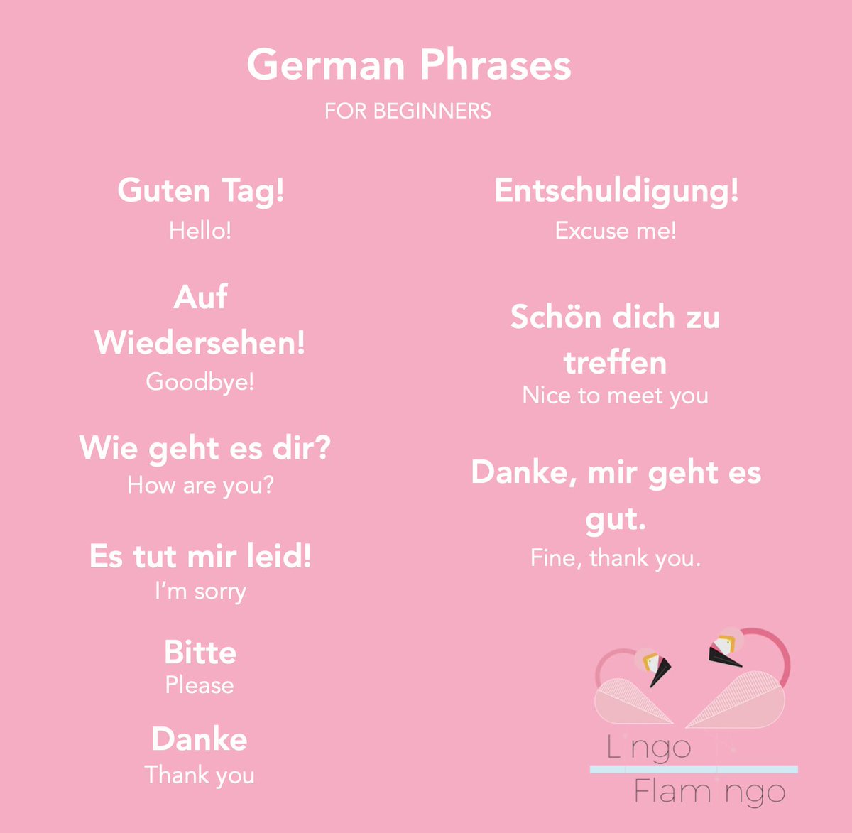lingoflamingo1's tweet image. Guten Tag! 👋
⠀⠀⠀⠀⠀⠀⠀
German can be a tricky language to learn in the beginning, here are some common phrases to help you get started 🇩🇪
⠀⠀⠀⠀⠀⠀⠀
#lingoflamingo #langaugelearning #German #germanlanguage #shawlands #myshawlands #langauge #ilovelanguages