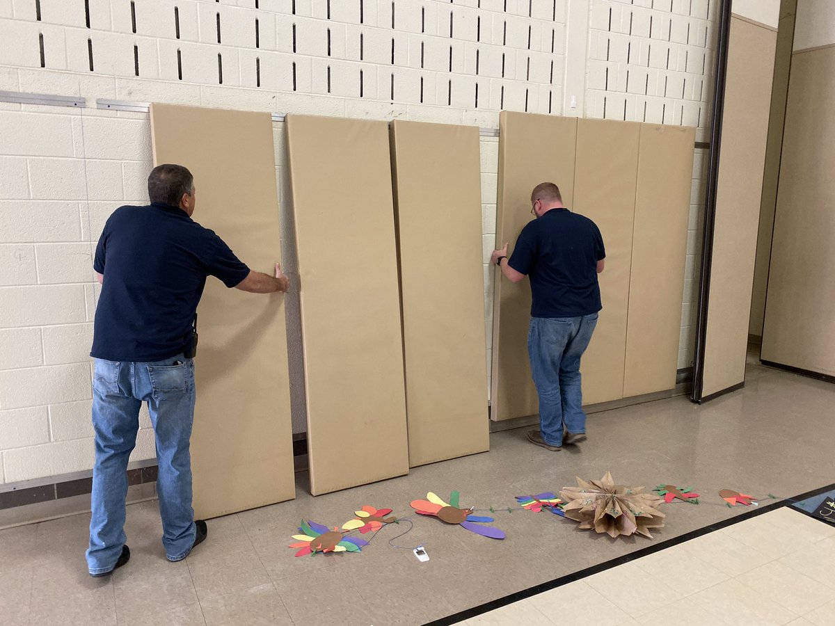 CBButlerElem's tweet image. Thanks to the crew from #cbsdfemo for prepping the Gym/Cafeteria for our new wall mat installation over the next 2-days.  The project will add color and inspire school-spirit to our large group area!  Thanks to PTO for supporting Butler with this initiative, too!