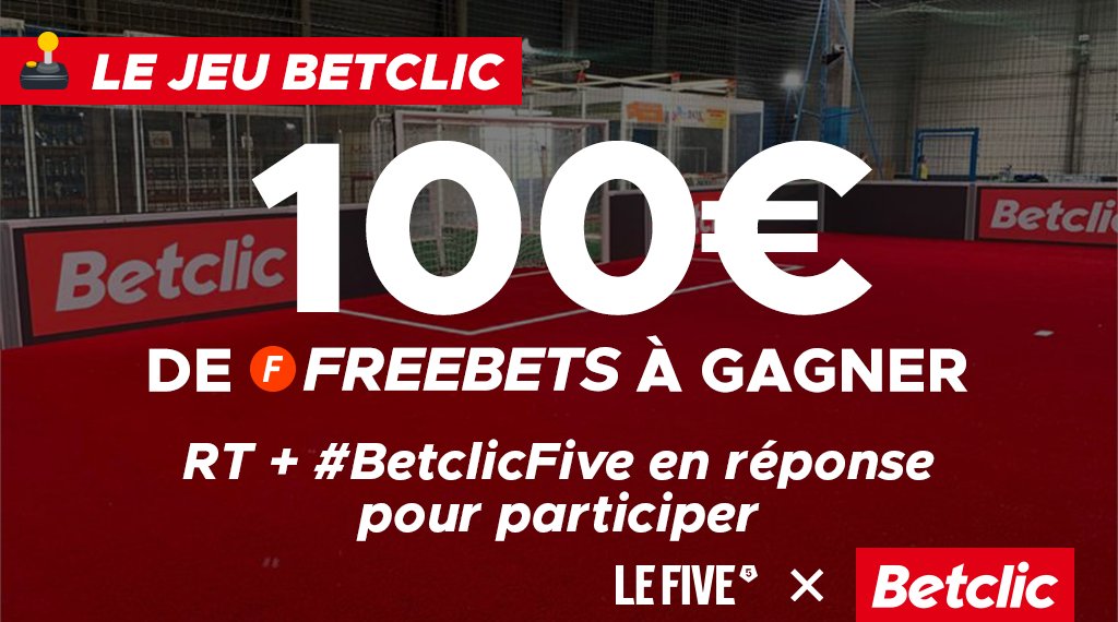 Avec <a href="/lefivefc/">LE FIVE</a>, on vous fait gagner 5 x 20€ de Freebets pour fêter cette semaine européenne 🏆

🔁 RT + #BetclicFive en réponse pour participer