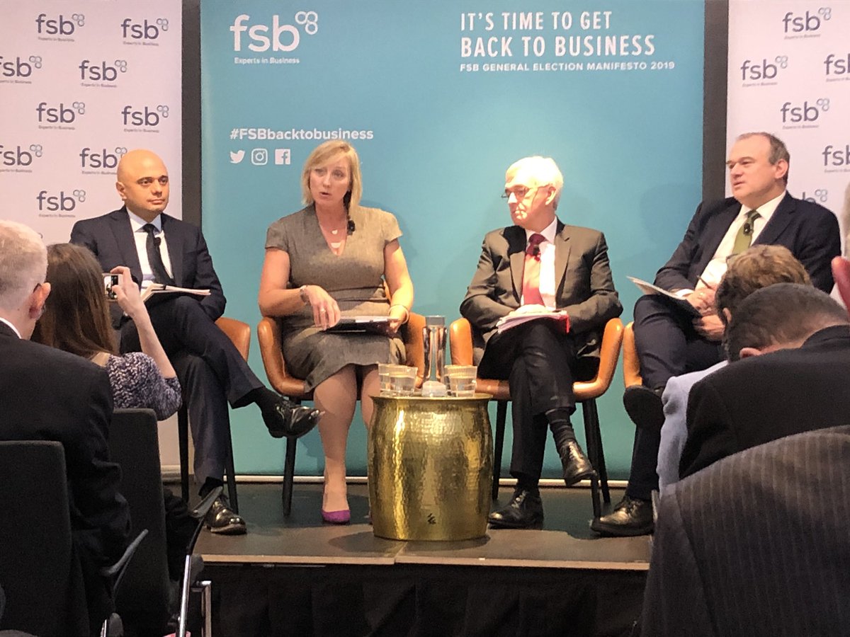 GE2019 <a href="/fsb_policy/">Federation of Small Businesses (FSB)</a> hustings with those who would be Chancellor. <a href="/sajidjavid/">Sajid Javid</a> &amp; <a href="/johnmcdonnellMP/">John McDonnell</a> agree on need for rates reforms but most focus still on SBRR, <a href="/EdwardJDavey/">Ed Davey</a> favours land tax #ge2019 #retailproperty <a href="/RevoLatest/">Revo</a>