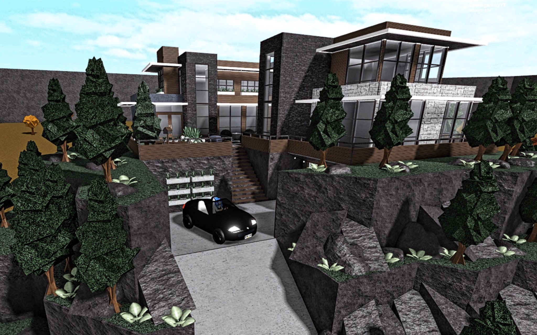 V  ⭐️CODE: V on X: Hillside Modern Mansion ☁️🌿🖤 @FroggyHopz_RBLX  @RBX_Coeptus @Ayzria #bloxburg #WelcomeToBloxburg #roblox   / X