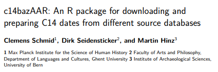 nevromeCS's tweet photo. There's a short paper about the c14bazAAR R 📦 in JOSS now: https://t.co/qU0VsYrlpS. That marks the end of the @rOpenSci software review. Thanks to @SeidenstickerD, @martinusrihhi, @benmarwick , @er_crema, @melvidoni and all the others involved! Work on the package continues 🚀 https://t.co/INYXCbh0ST