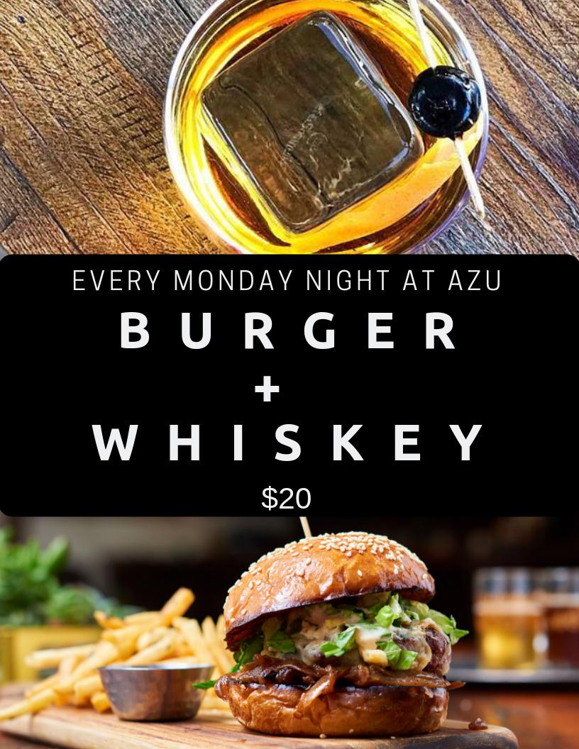 AzuOjai's tweet photo. Mondays are BURGER + WHISKEY NIGHT. New Whiskey every week served on the rocks or Prohibition Cocktail. Combo with Native Burger &amp; Fries for only $20!  #craftburger #ojai #whiskey #mondays #caseofthemondays https://t.co/MuLUZ1nqh5