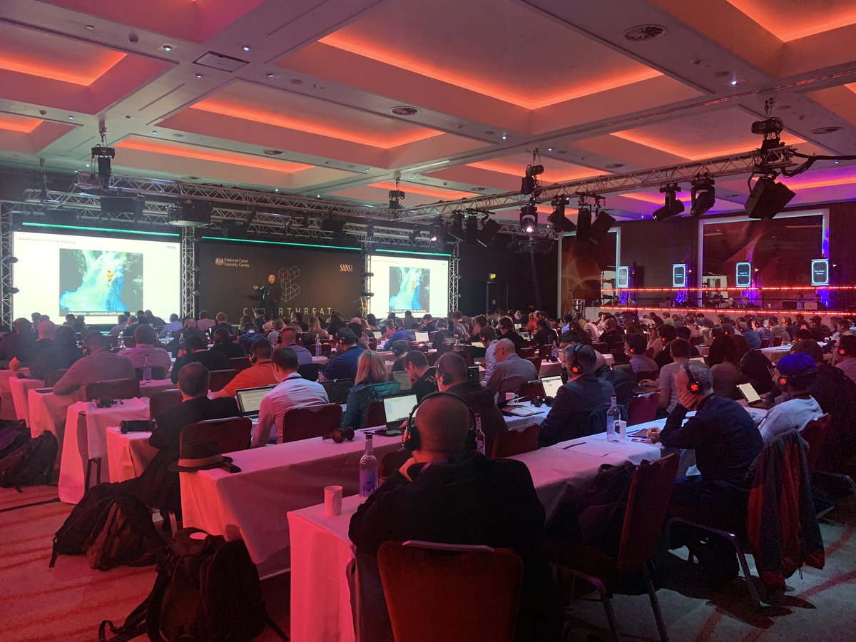 GarethB_SANS's tweet photo. It’s been a great start to the first day of #CyberThreat19!

It’s fantastic to see Cyber Retraining Academy graduate and Threat Intelligence Manager for Royal Bank of Scotland @jezweb present his lightning talk 'Adventures in Threat Tracking'.

@SANSEMEA https://t.co/T1sTkFYRPN