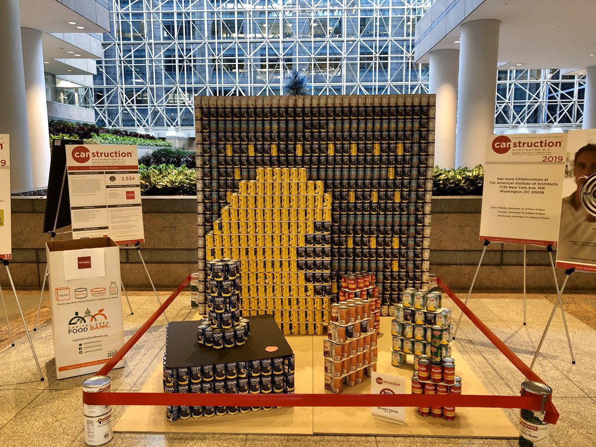 Bradvice's tweet photo. Do you see #PacMan - or should I say PacCAN? Over 25 1980’s themed exhibits made of canned food at #ColumbiaSquare #canstruction #DCcool @WashingtonDCAIA @foodbankmetrodc #payitforward #destroyhunger https://t.co/iDygAvbLAp