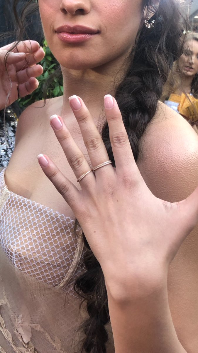 essie's tweet photo. the french mani is officially BACK, and we are here for it. @Camila_Cabello rocked this mani featuring gel couture sheer silhouette shades #gossamergarments and #laceismore at last night's #AMAs2019. get the look: https://t.co/JlJf0ixy8N https://t.co/ozaflLvaVH