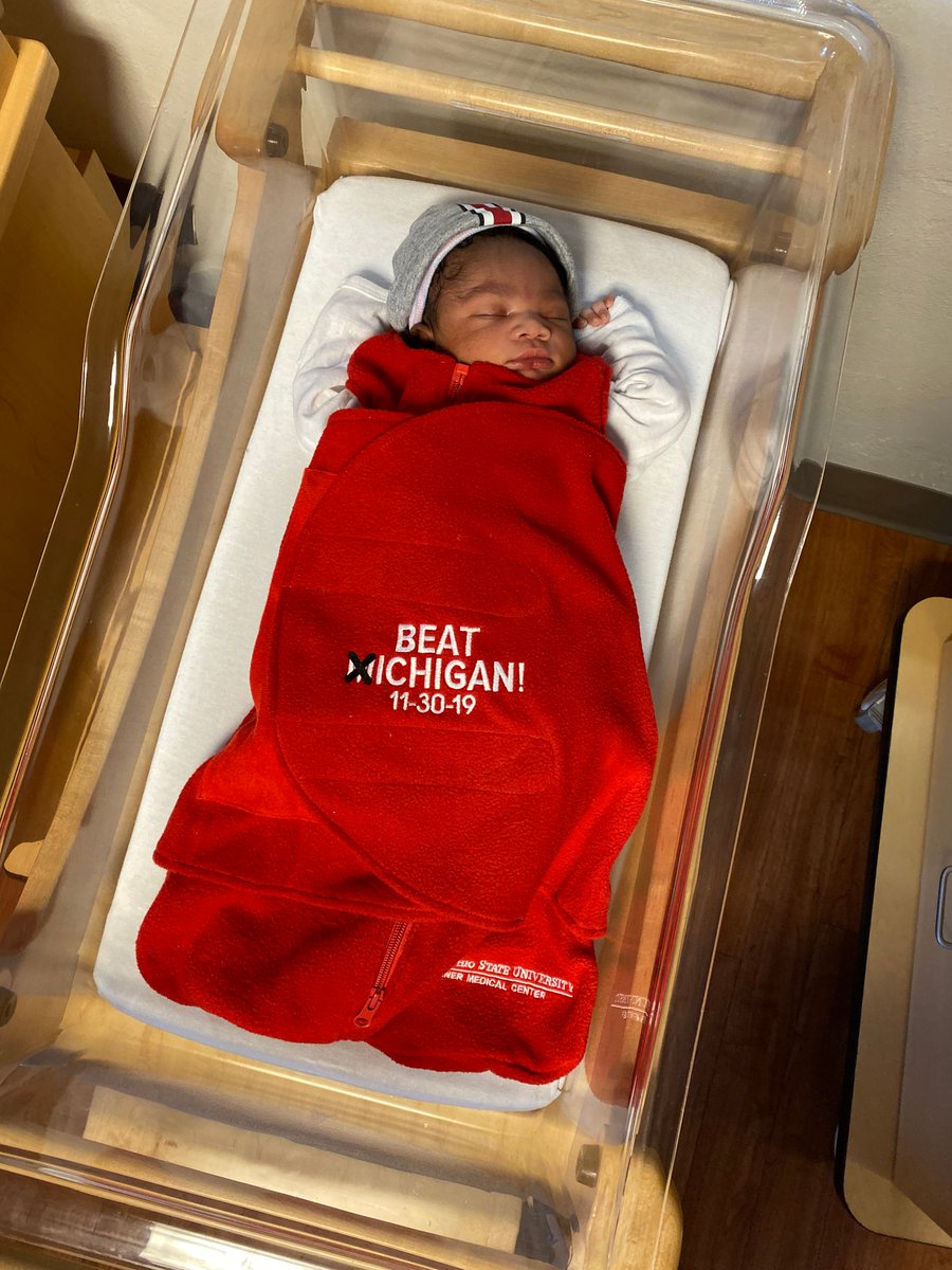 OSUWexMed's tweet photo. At #OSUWexMed, we have the cutest #Buckeye fans in the land. 👶😍

It's our favorite ti❌e of year! All babies born at our hospital this week will receive a Beat ❌ichigan sleep swaddle. #GoBucks #BeatXichigan https://t.co/It0FYWMG2f