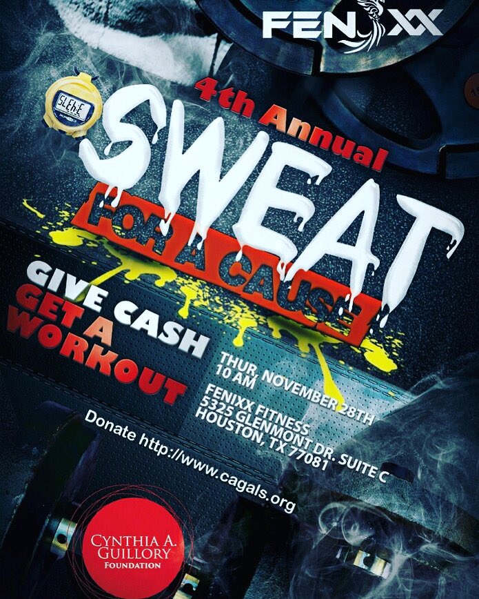 🚨SAVE THE DATE 🚨

Thanksgiving Day Workout at 10a.

Join Antanique Landry ,CEO of FeNixx Fitness Facility and Cynthia A. Guillory Foundation for the 4th Annual Sweat For A Cause 💪🏾

Give cash, Get a workout.

100% of the proceeds will benefit #CAG 8th Annual Toy Drive.