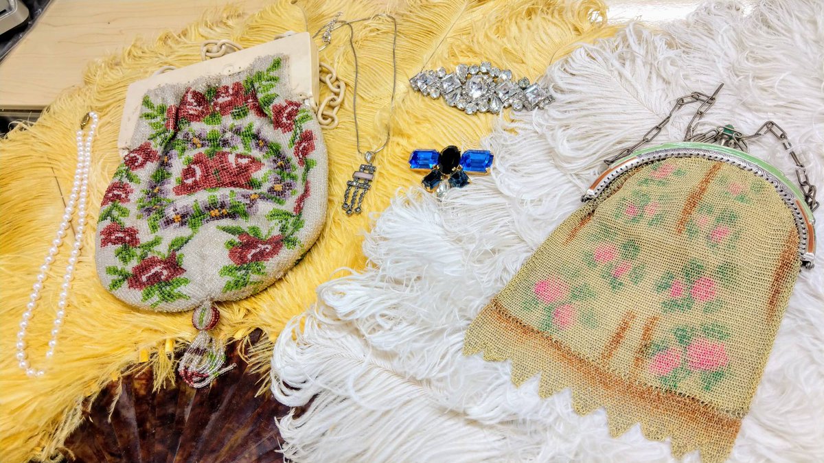 Period costume accessories available regular stock of necklaces, purses, brooches, feather fans and more. #LoveTheBarbican