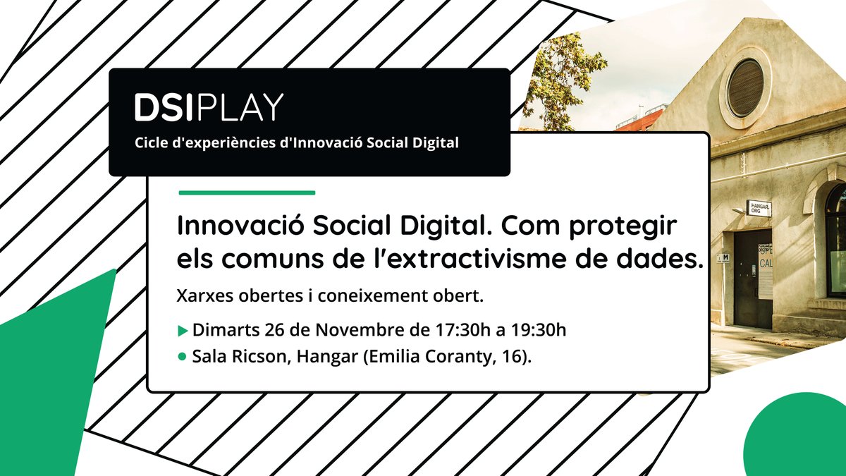 BCN_digital's tweet photo. 🗣️ No et perdis l’última xerrada del cicle #Dsiplay: “Com protegir els comuns de l’extractivisme d’actius”. 
T’hi esperem! 🙋

📍  @Hangar_org 
📆 26/11/2019
⏰ 17.30 h

Inscripcions 👀👇
https://t.co/wQxlZlUUy4 https://t.co/cvgKg689p6