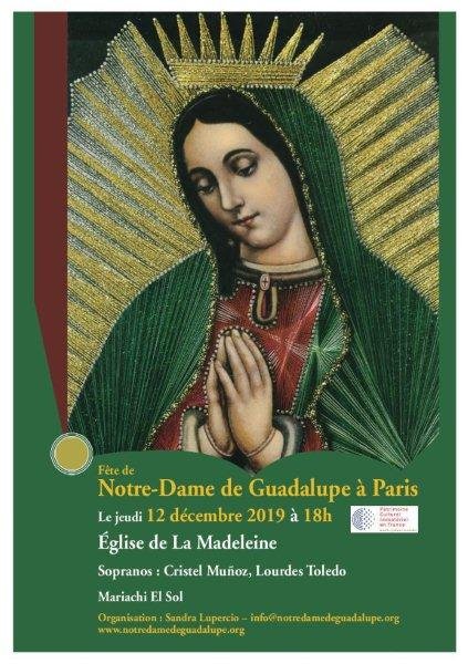Queridos amigos de <a href="/VdeGpe_Paris/">Virgen de Guadalupe París - Oficial</a> nos vemos el 12 de diciembre 2019 a las 18 hrs. en la hermosa iglesia de La Madeleine (75008 París) para festejar a la Morenita del Tepeyac! Fête de Notre-Dame de Guadalupe à Paris le 12 décembre 2019 à 18h à La Madeleine 
notredamedeguadalupe.org