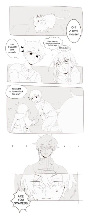 A test comic i did with the characters for my final project a little while ago, i keep looking back at it skjfhdfkjg 