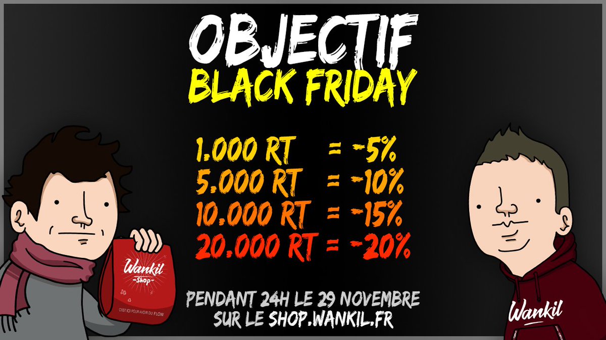 WankulTCG's tweet image. Vendredi c'est le Black Friday, vous n'avez qu'une seule mission: 🔁RT pour gagner un maximum
RDV le 29/11 pour savoir combien vous aurez comme gains pendant 24h sur shop.wankil.fr grâce à ce tweet