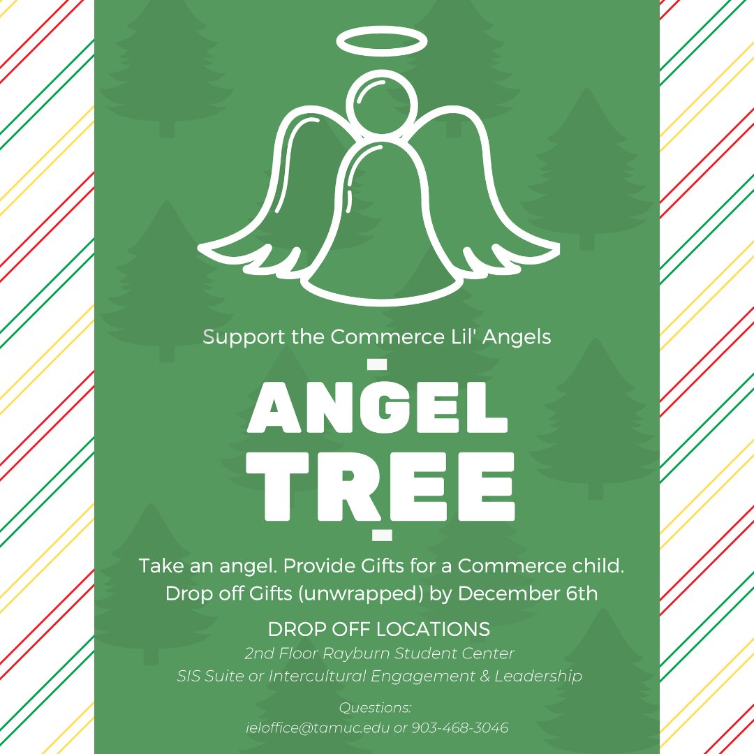Time of giving is not only for loved ones but also to those less fortunate. In the Rayburn student Center Atrium, you can pick your Lil' Angel from the tree and Drop off the Gift by Dec. 6th (RSC 2nd Floor, IEL Suite)

We know those Lil' Angel are looking for an Angel themselves!