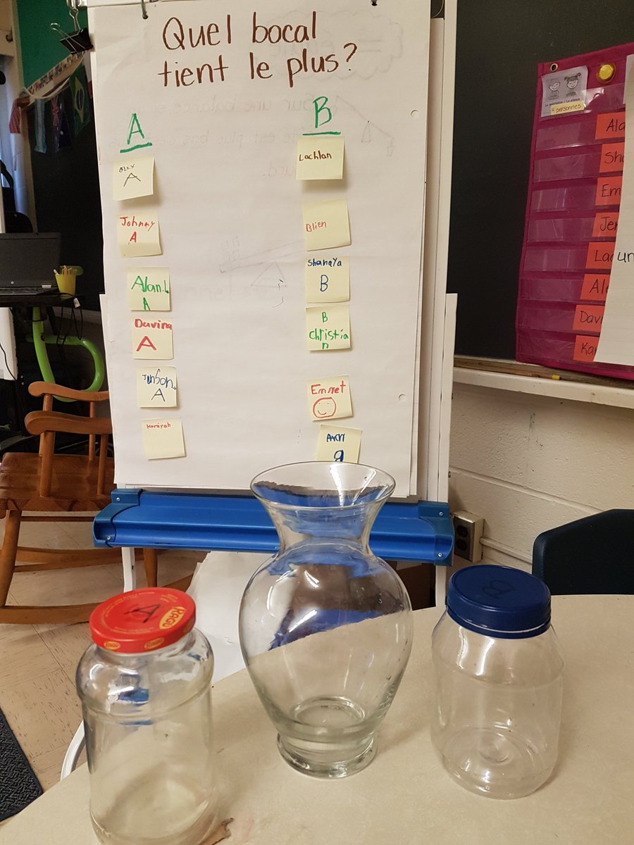 Nous mesurons dans Salle 23! We've been super busy doing a lot of hands-on activities for measurement - linear, mass and capacity. Using cubes, or our very own hands... building our own balances... and predicting which containers hold the most #primarymath #primaryfrenchimmersion