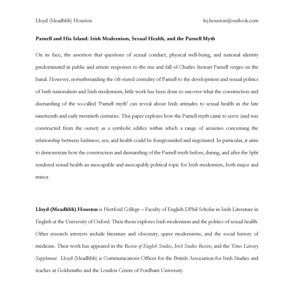 lejhouston's tweet image. #IrishStudies friends, I'll be giving a paper at @oxfordirishsem next Wednesday (04 Dec) at 5pm in @HertfordCollege:

'Parnell and His Island: Irish Modernism, Sexual Health, and the Parnell Myth'

#Parnell #IrishHistory #IrishPolitics #IrishModernism #HistMed #Twitterstorians