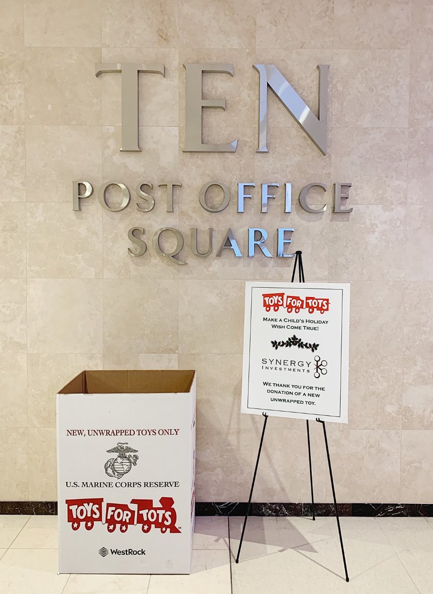SynergyBOS's tweet photo. We are proud to support Toys for Tots this holiday season. To help make a child's wish come true, find a donation box in the lobbies of all Synergy buildings.  @ToysForTots_USA @USMarineCorps @davegreaney #ToysForTots https://t.co/hL14YPWpbw