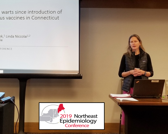 YaleEIP's tweet photo. @YaleEIP’s #HPVIMPACT Monica Brackney, MS presented evidence from claims data show that genital warts are on the decline in Connecticut, most likely due to the HPV vaccine. #2019NortheastEpi https://t.co/LARUKxGpaa