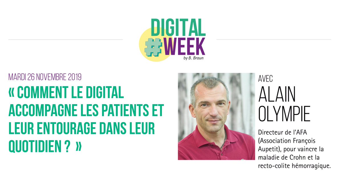 SidoAbrantes's tweet photo. [#DigitalWeek] Demain on accueille sur le #CampusBBraun Alain Olympie, Directeur @afaCrohnRCH pour partager sur comment le digital accompagne les #patients et leur entourage au quotidien ? @bbraun_fr #ExperiencePatient #AssociationPatients https://t.co/4ode7nhZZh