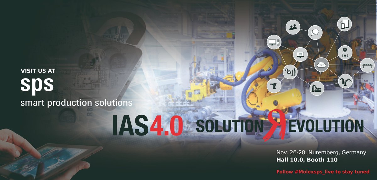MolexConnectors's tweet photo. Visit us @spsmesse in hall 10.0, booth 110 and learn more about Molex IAS4.0, the Solution Revolution. Stay tuned for our teaser tomorrow!! #SolutionRevolution #Molexsps_live #sps_live #Industry40 #MolexIAS40 https://t.co/OuCs3cPICZ