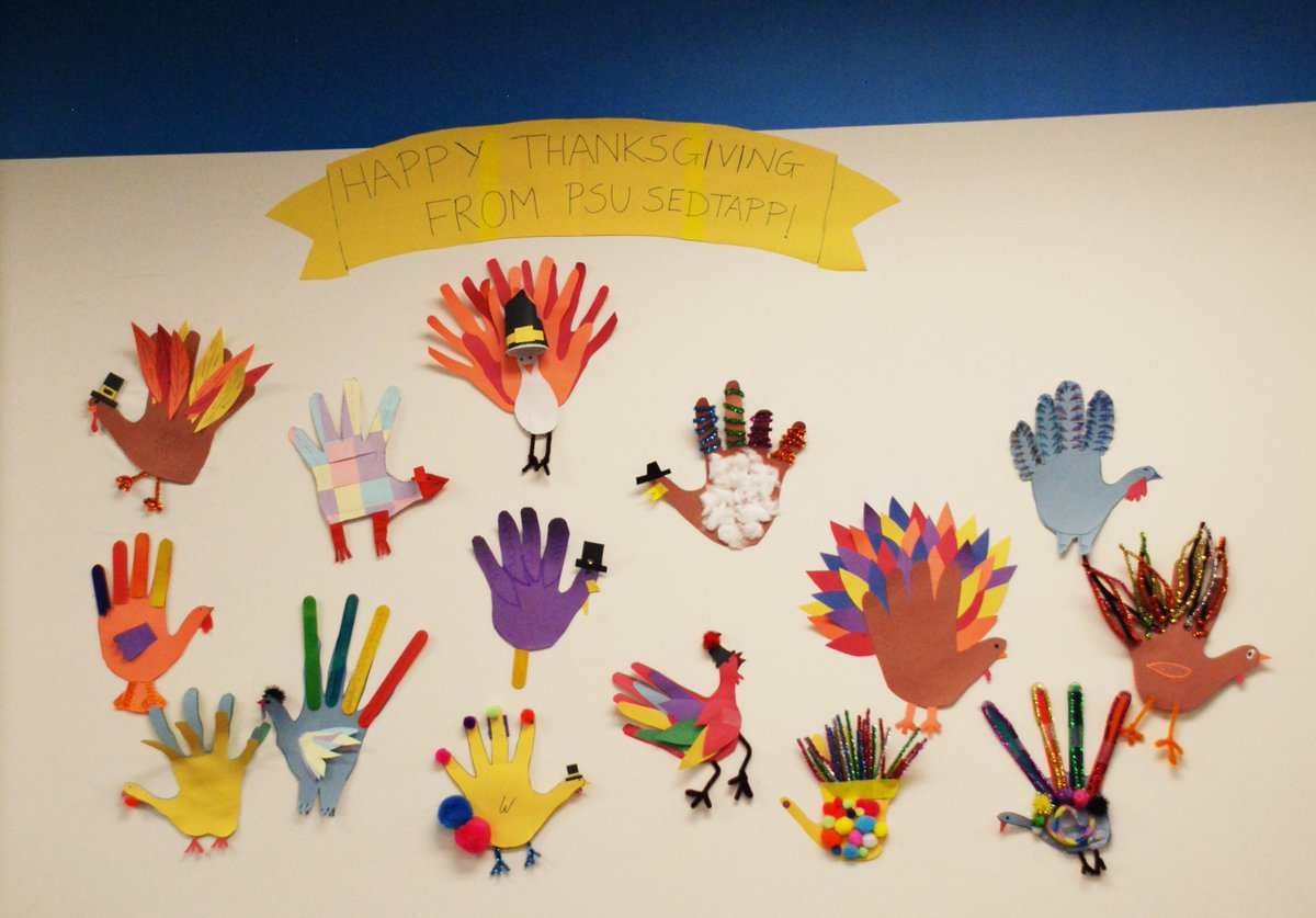 PennStateSEDI's tweet photo. How do #engineering students from the #MadeByDesignLab and @THREDgroup celebrate #Thanksgiving? A quick hand turkey craft session in the #designden. #DesignYourFuture #DesignYourTurkey #HappyThanksgiving https://t.co/L0Ad5pmCFt