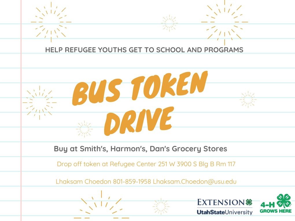 KYNSLC's tweet photo. Please spread the word on this bus token drive to help refugee youths get to school!! @usuextension @4H https://t.co/SqWutI3IGz