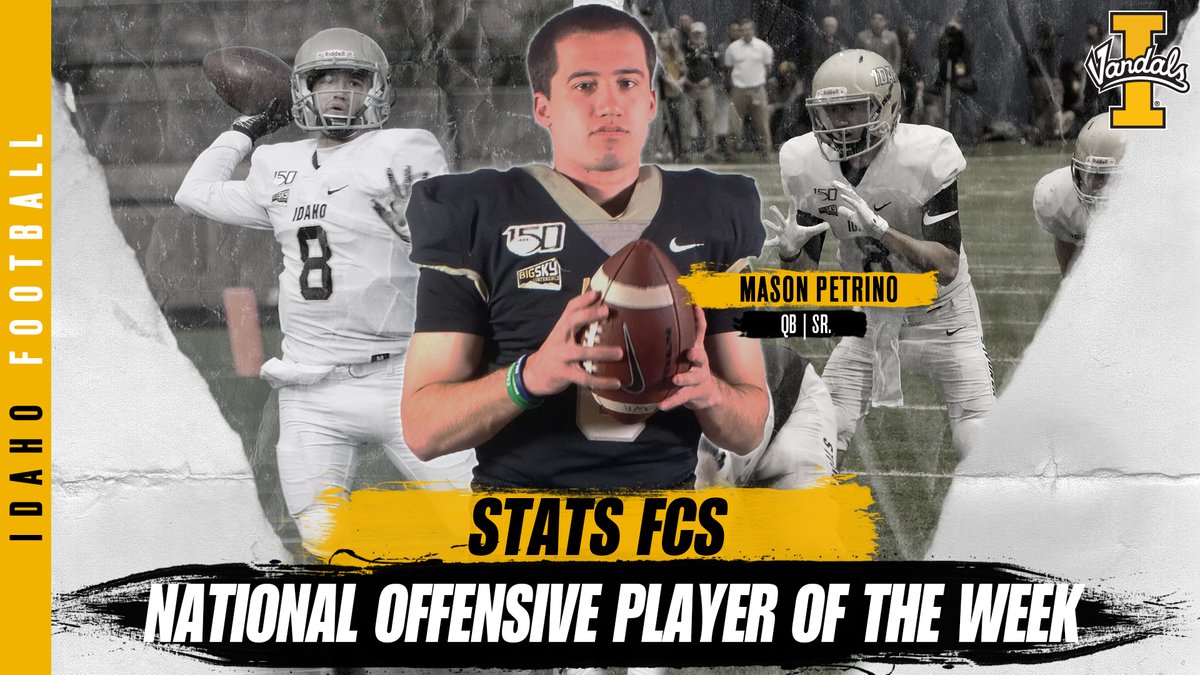 VandalFootball's tweet photo. You love to see it! Mason Petrino earns @FCS_STATS National Offensive Player of the Week!

#GoVandals | #FWF 
https://t.co/IMxrIU5iGS https://t.co/f6X8SgBDPt