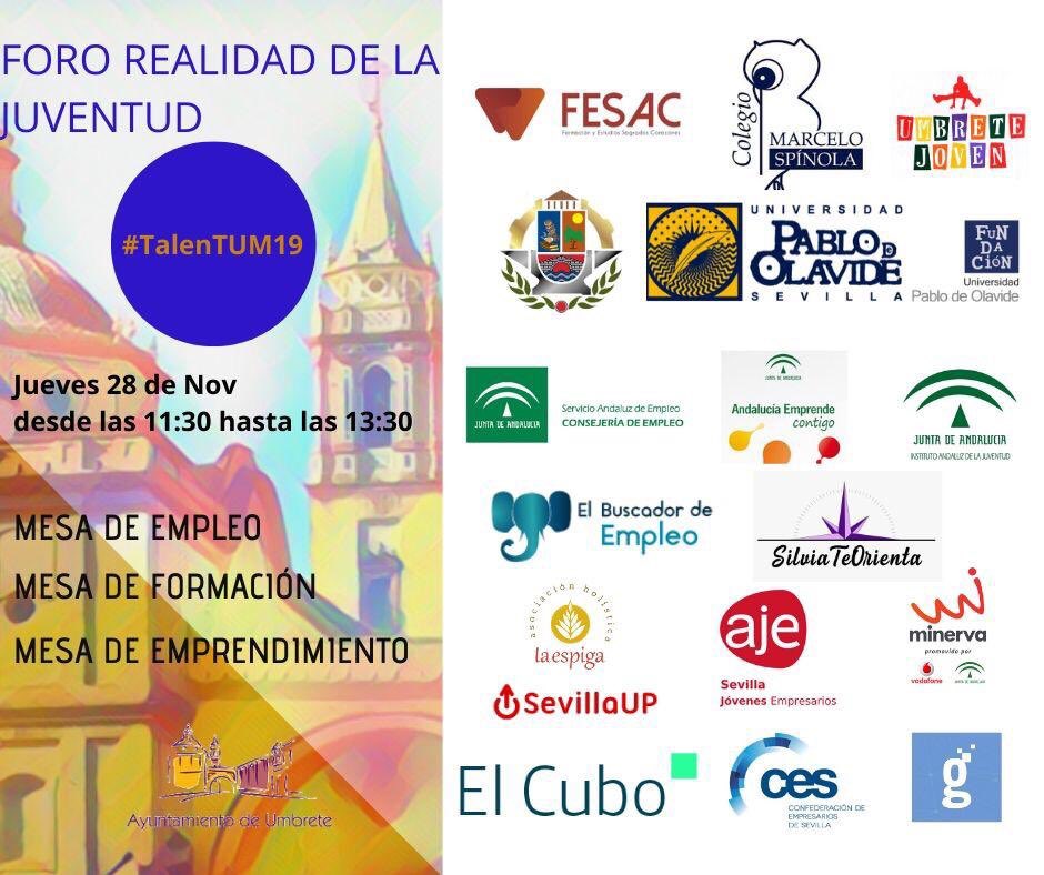 También hemos creado un FORO Joven junto a <a href="/UMBRETEJOVEN/">UMBRETE JOVEN</a> para que puedan encontrar recursos y respuestas, frente al empleo, la formación y el emprendimiento enseñarles las posibilidades y herramientas reales <a href="/Seviempleo/">SAEmpleo Sevilla</a> <a href="/SilviaTeOrienta/">SilviaTeOrienta</a> <a href="/FESACSSCC/">FESAC</a> <a href="/OpenFuture_And/">Andalucía OpenFuture</a> <a href="/ProgramaMinerva/">Programa Minerva</a>