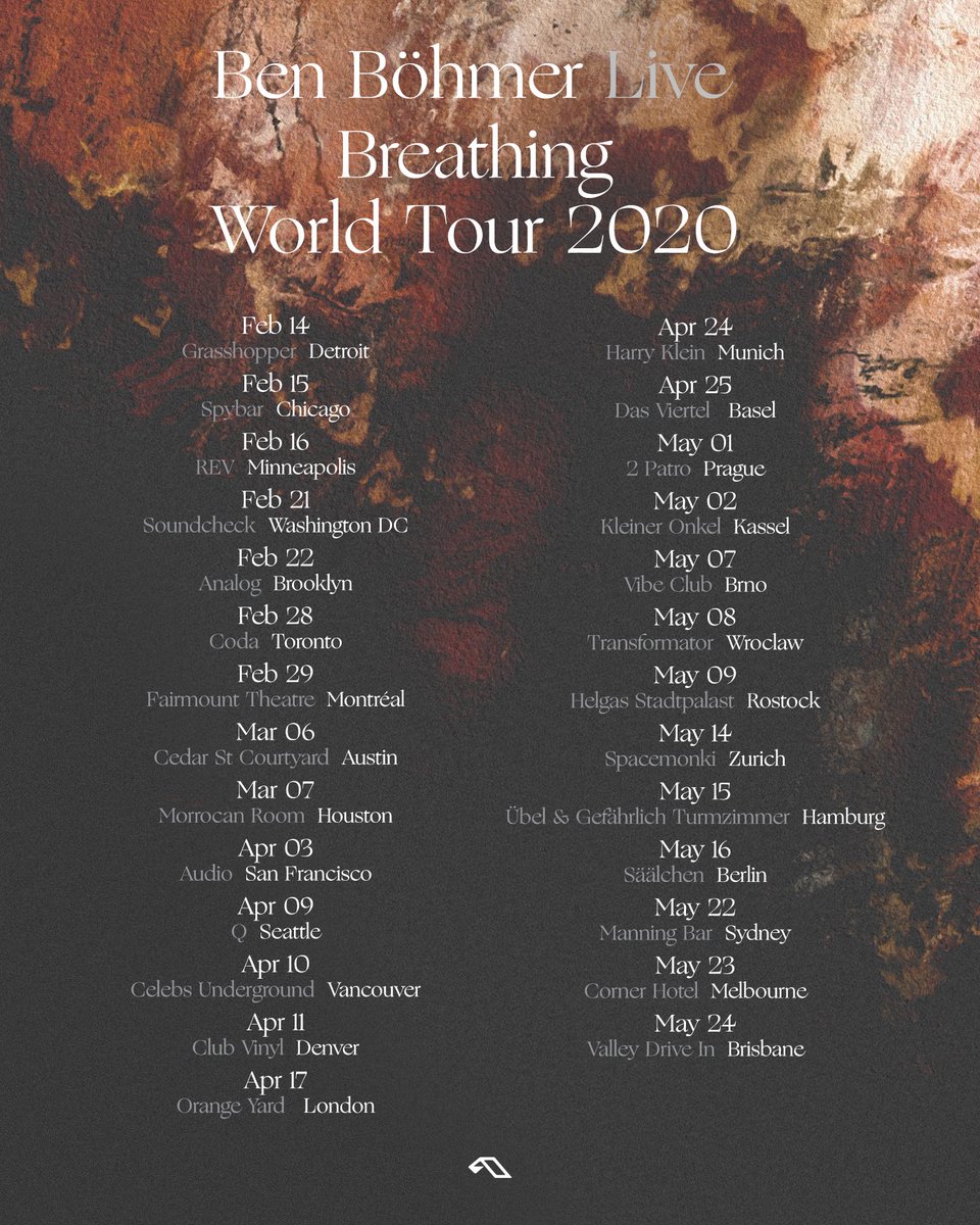 benbohmermusic's tweet photo. Breathing World Tour 2020 🌎 

Excited to bring my live show to Europe, North America and Australia in 2020. New shows announced today, tickets will be on-sale Wednesday. https://t.co/QnhWKKTae5