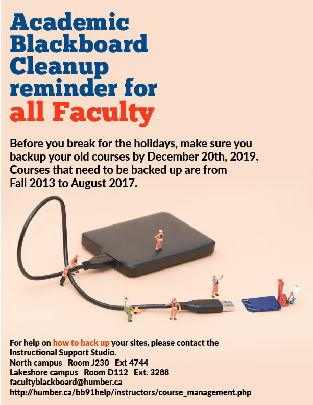 HumberBbSupport's tweet photo. Humber Faculty. The countdown is on! Remember to backup your old (pre 2017.2018 academic year) Blackboard courses before December 20th.  Head into the holidays knowing that all of your content is safely saved offline. https://t.co/OSbH65gAHq
