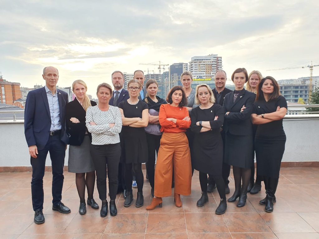 EHstad's tweet photo. Starting 16Days of activism with my colleagues from Sarajevo, Belgrade, Skopje and Kosovo. 🧡 Together we stand up against sexual violence. @KHernmarck @SwedenBiH @SwedeninAL @SwedeninMK https://t.co/0Ang7tDrEU