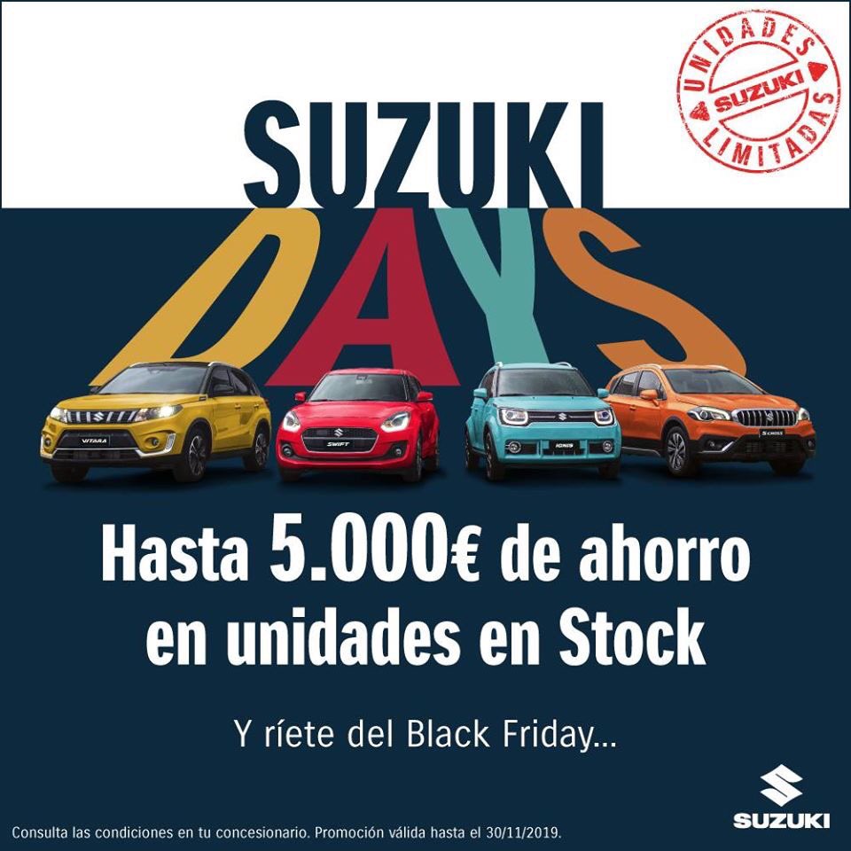 noyamotor's tweet photo. Ven a los #SuzukiDays de #Noyastar Santiago y ríete del #blackfriday 🤣. 

¡Estrena el #Suzuki de tus sueños con hasta 5.000€ de descuento 💸💸💸! 

🏃🏻‍♂️🏃🏼‍♀️ ¡Date prisa, unidades limitadas 🚙🚘🚗! https://t.co/GpFrwPO3kL