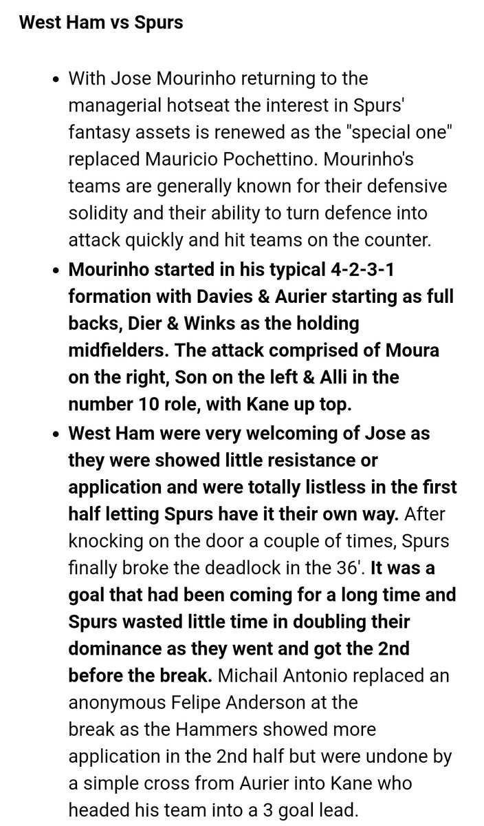 The Special One is back Alli, Moura, Son, Aurier, Davies start Eriksen, Lo Celso, Sissoko, KWP, Rose benched West Ham listless Spurs dominate 