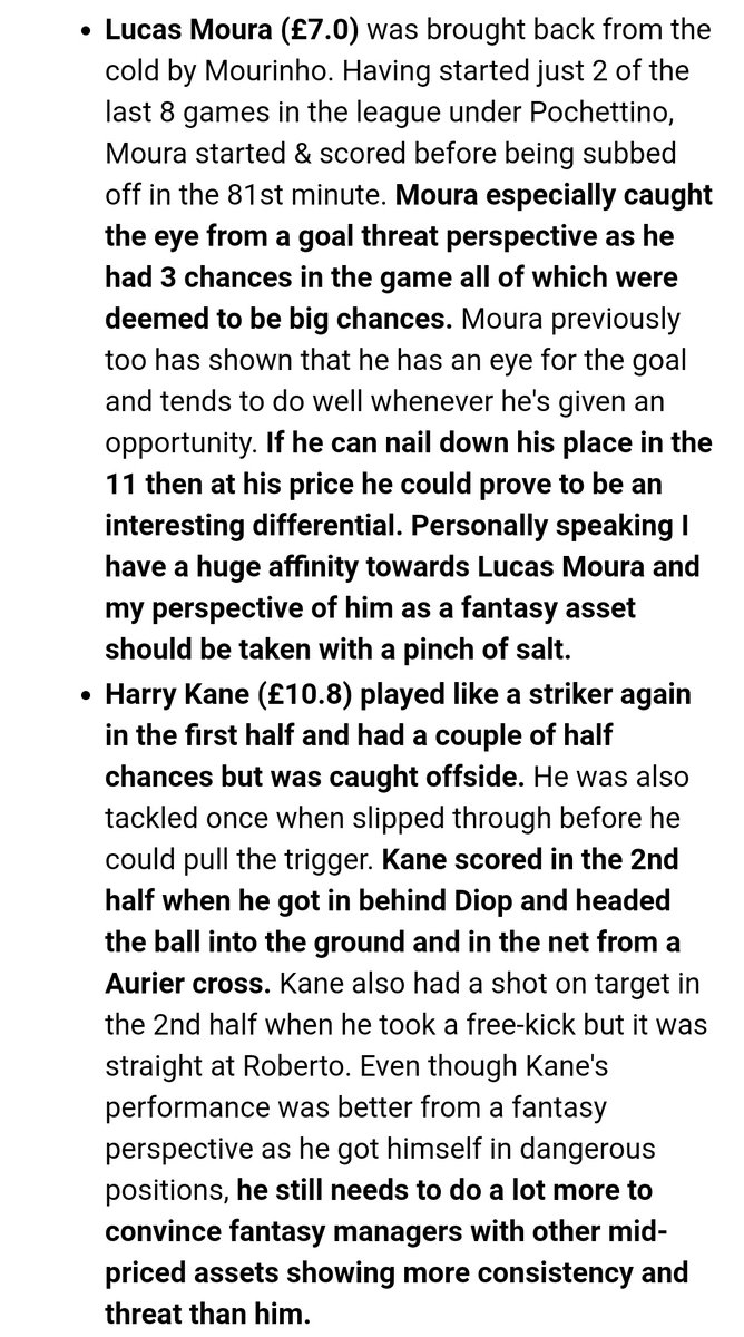 Moura showing goal threat Canny differential? Kane looking like a striker again Much to prove still 