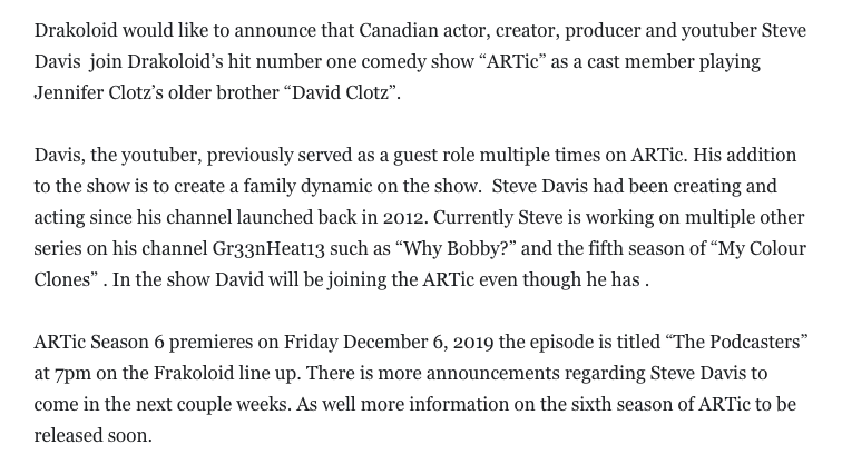 DrakoloidPress's tweet photo. Steve Davis Joins ARTic Cast in Season 6 Replacing Jack Ripoff.  via @Drakoloid @ARTicTV @Gr33nheat13 https://t.co/ZaknUE2DQi