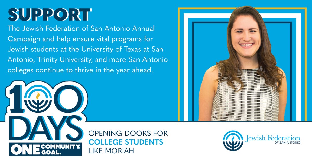 When you donate to the Jewish Federation of San Antonio, you provide support for students like Moriah! #Donate today! :) #JFSA100days <a href="/UTSA/">UT San Antonio</a> <a href="/Trinity_U/">Trinity University</a> <a href="/SAC_PR/">San Antonio College</a>