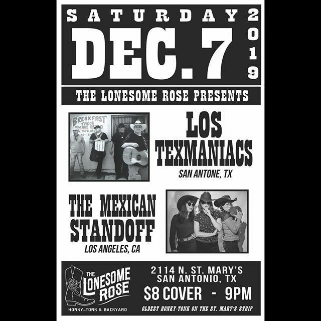 DavidMonnich's tweet photo. If you’ll be in the San Antonio area on Saturday, December 7th, roll through to @thelonesomerose! 🎶🤘 Will be rockin some bass with @themexstandoff before Grammy winners #LosTexmaniacs take the stage! Get ready for some #TexMex and #CaliMex vibes! #210 #sananto #texmaniacs #t… https://t.co/Cn3R0HEdNJ