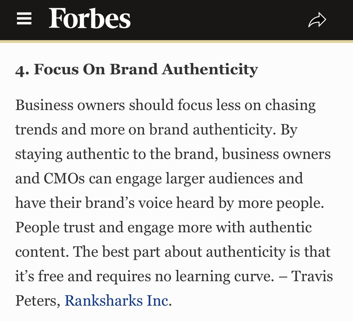 travppeters's tweet photo. BE AUTHENTIC 🤟🏼 By staying authentic to the brand, business owners and CMOs can engage larger audiences and have their brand’s voice heard by more people. People trust and engage more with authentic content. https://t.co/dN9z5WL9dh